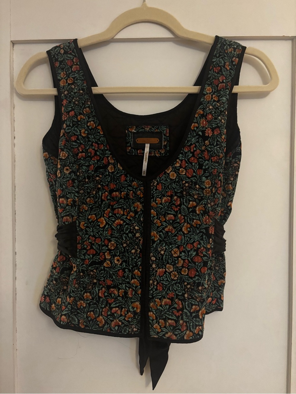 Free People Floral Quilted Vest with Silk Ties
